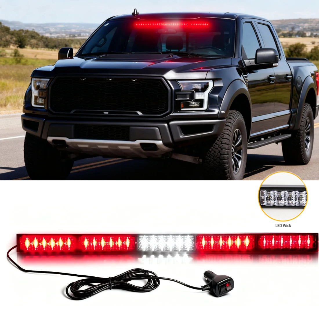 30LED Window Strobe Flashing Warning Bar Traffic Advisor Front