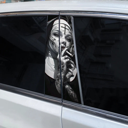 2PCS Nun Sticker B Pillar Waterproof Door 3D