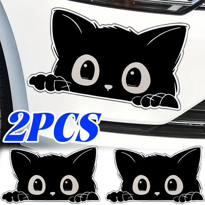 Waterproof Sticker Black Cat Peeking Eyes Anti Scratch Funny