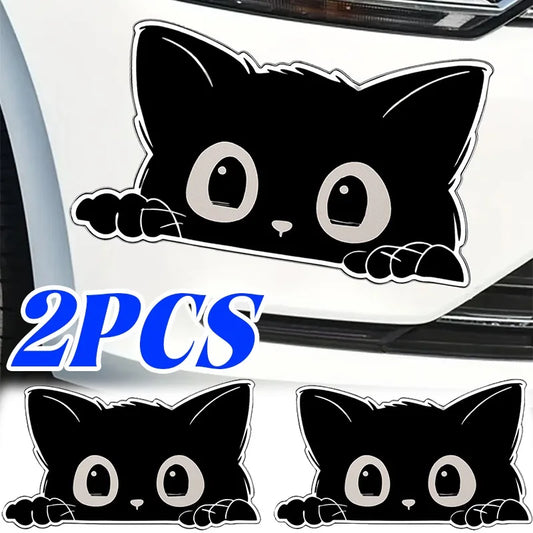 Waterproof Sticker Black Cat Peeking Eyes Anti Scratch Funny