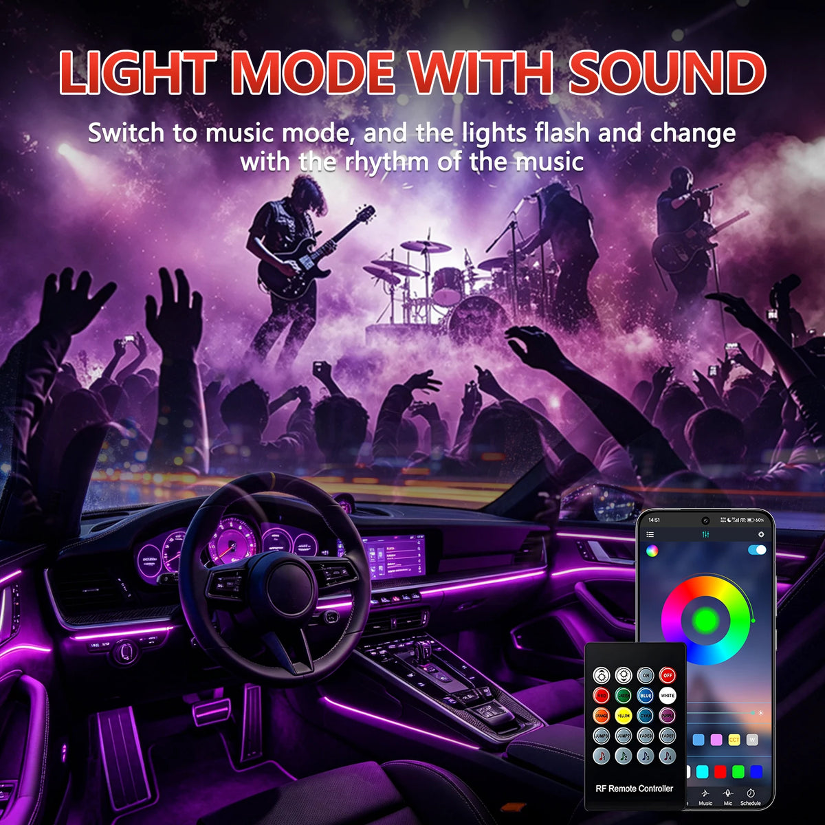6IN1 8M Interior RGB Fiber Optic Ambient Kits APP