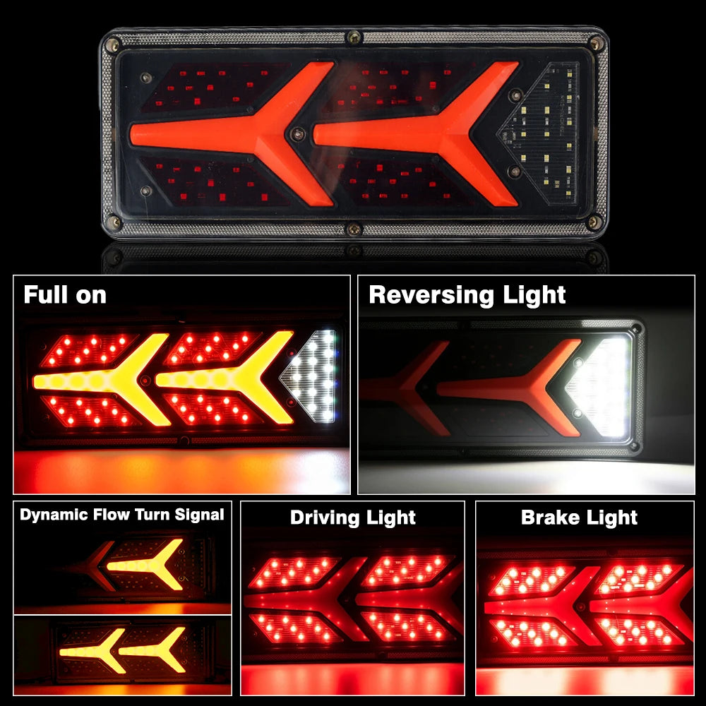 For 24V 2PCS Trailer 24V ABS Black Waterproof Tailight Warning