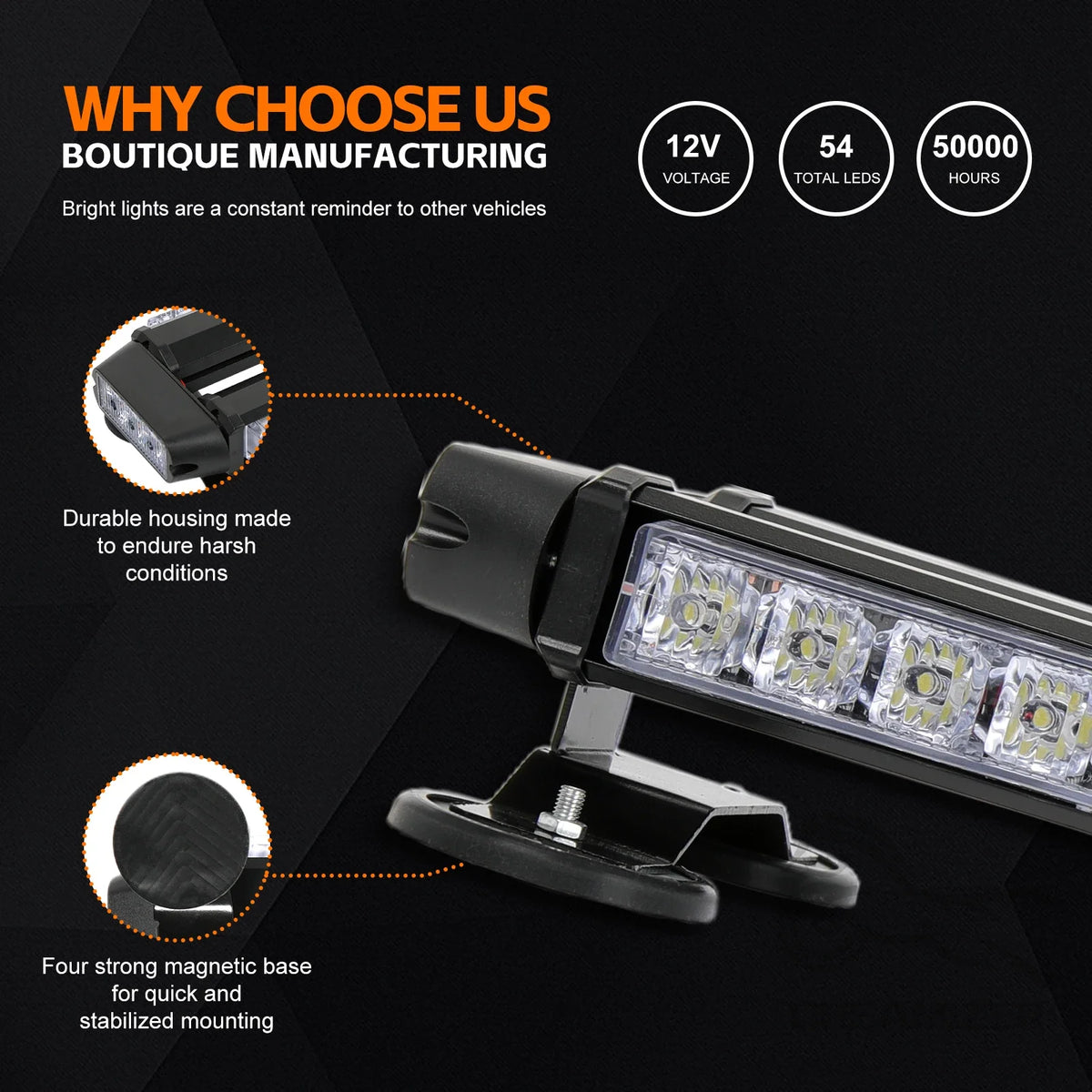 Leds Flashing Strobe Warning Bar Double Side Amber White