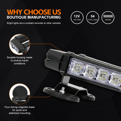 Leds Flashing Strobe Warning Bar Double Side Amber White
