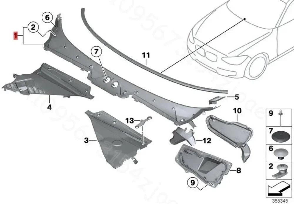 For BMW F20 F21 F22 F23 Part Windshield Wiper Cowl Cover Grille