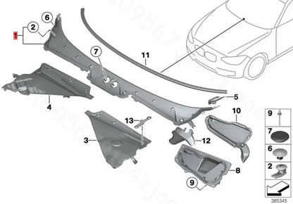 For BMW F20 F21 F22 F23 Part Windshield Wiper Cowl Cover Grille