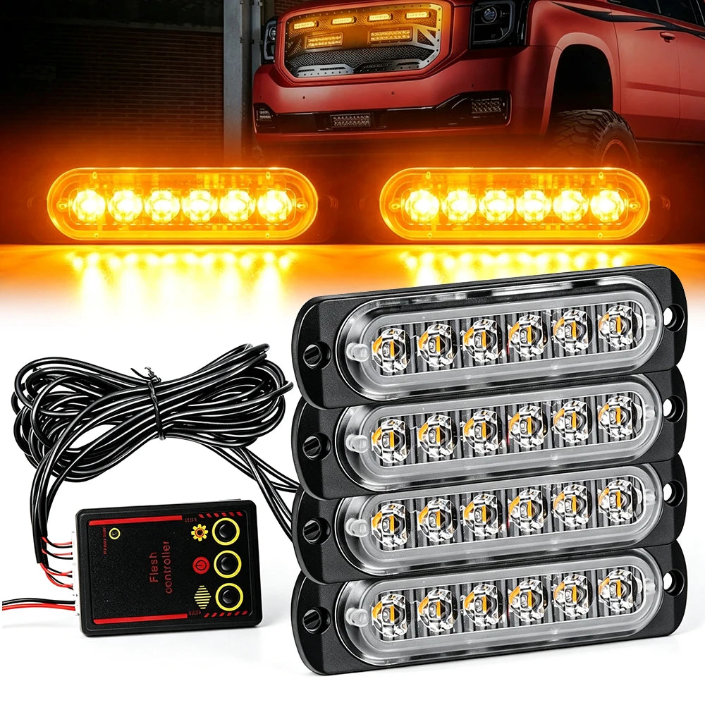 Amber Grille Strobe Flash Emergency Signal Vehicles Grid White