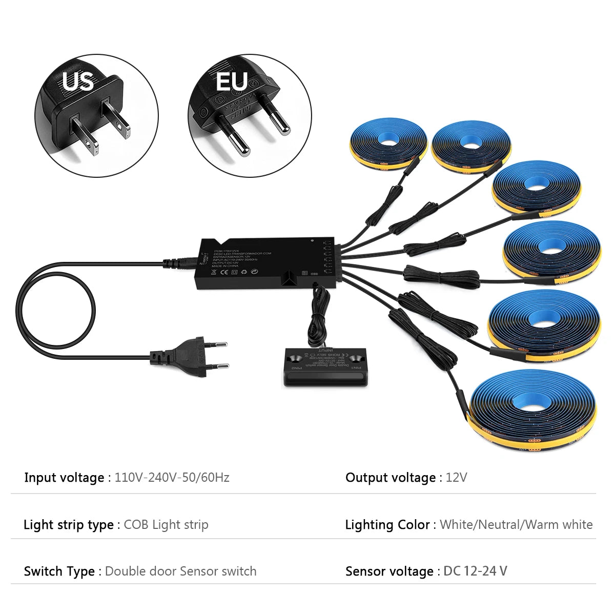 Door Motion Sensor Cob Smart Switch Strip Night Black