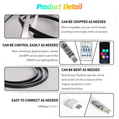For Tesla Model 3 Y S X 6IN1 Interior Ambient Full Color RGB 110