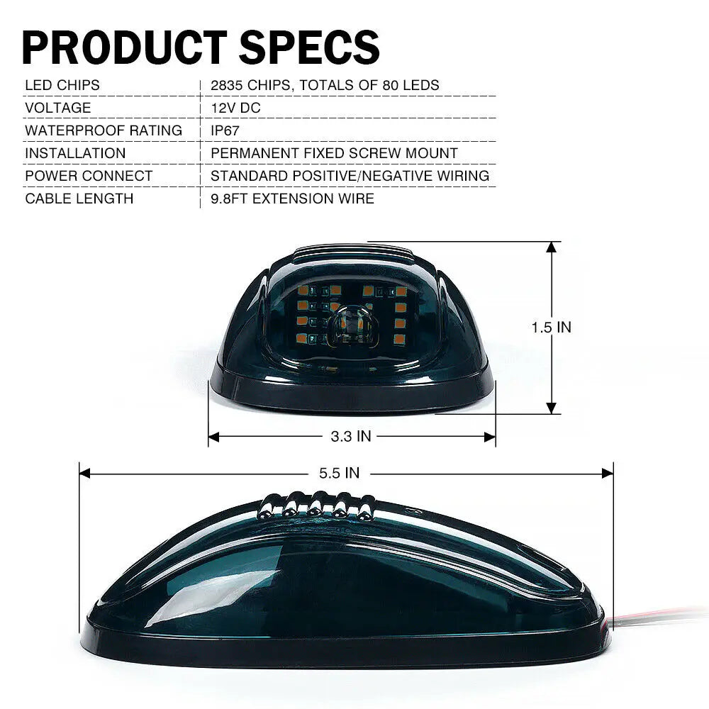 For 4X4 5PC Amber Cab Roof Marker Running Clearance Smoked Lens