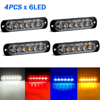 4PCS 6LED Strobe Side Warning Grille Flashing Lightbars Cars