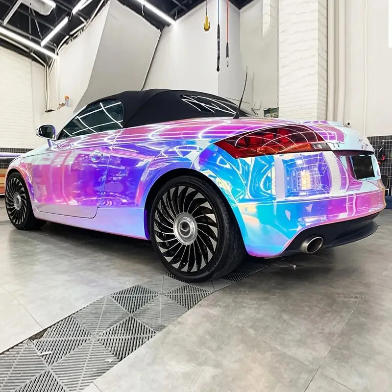 Premium Gloss Colorful Rainbow Holographic Chrome White Vinyl