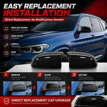 For BMW X3 X4 X5 X6 Gloss Black Horn Mirror Cover Replacement X7