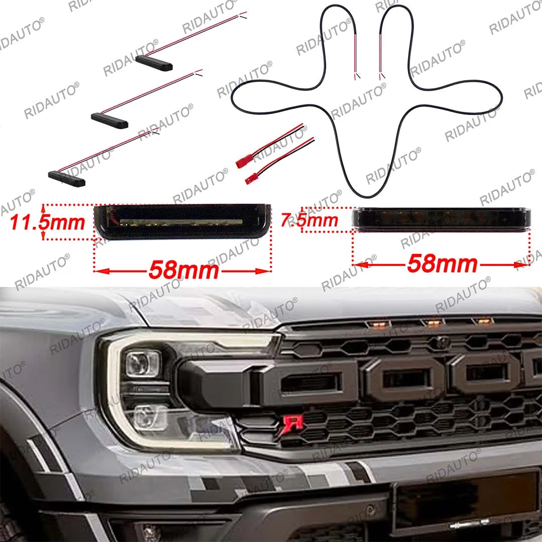 For Ranger Raptor Grille Amber White Pickup Truck 3PCS Kits Fit