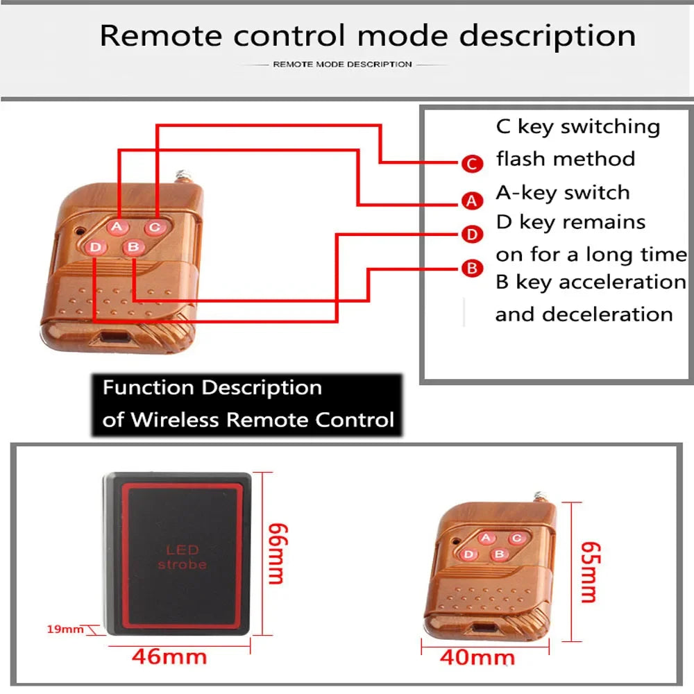 In Red Blue Emergency 12LED Signal 12V Wireless Remote