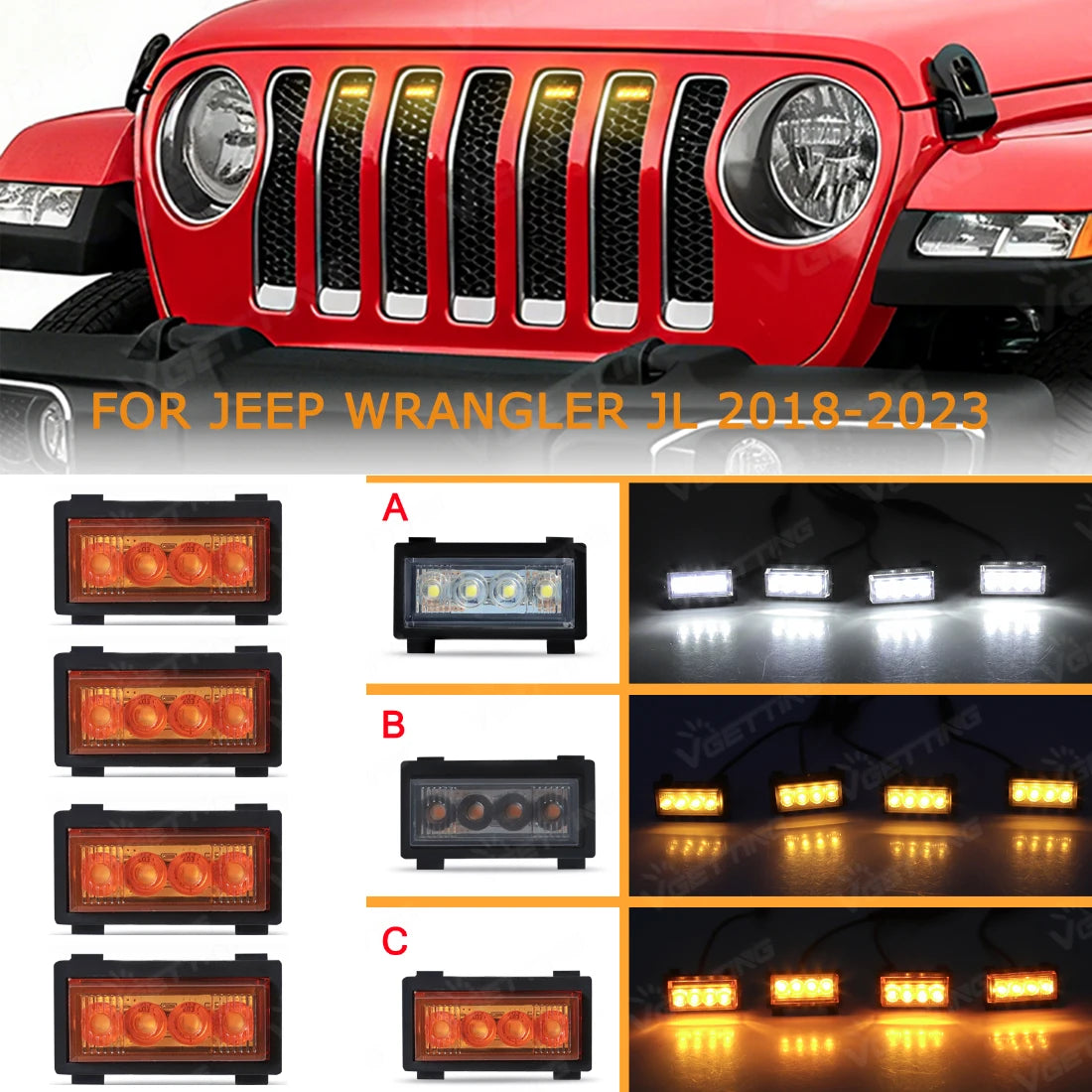 For Jeep Wrangler Jl 2018 2019 4PCS Front Grille 2020 2021 2022