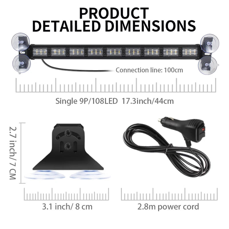 For Front Windshield 12V 162 Safety Warning 2-in-1 Strobe