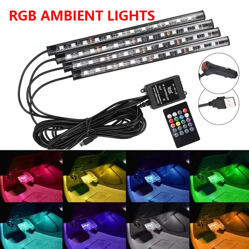 Neon Interior Ambient Foot Strip USB Wireless Remote Control