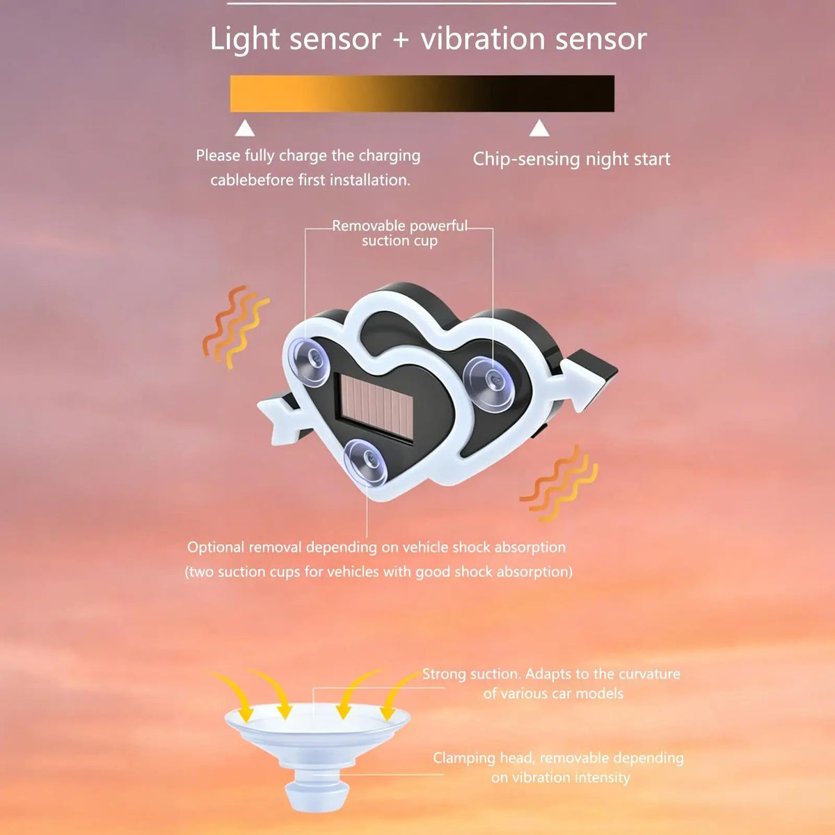 For Rv Sedan Ambient Lighting Rechargeable Solar Heart Induction