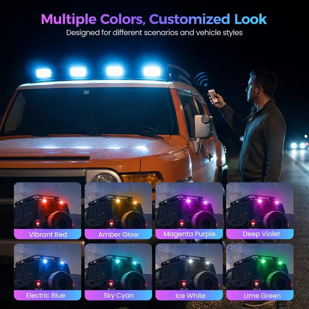 Solar Roof RGB Strobe Trucks SUV Wireless No Drill