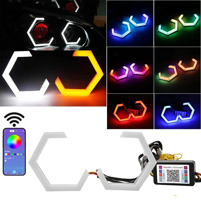 2PCS RGB Angel Eyes Halo Rings Amber Turn Signal