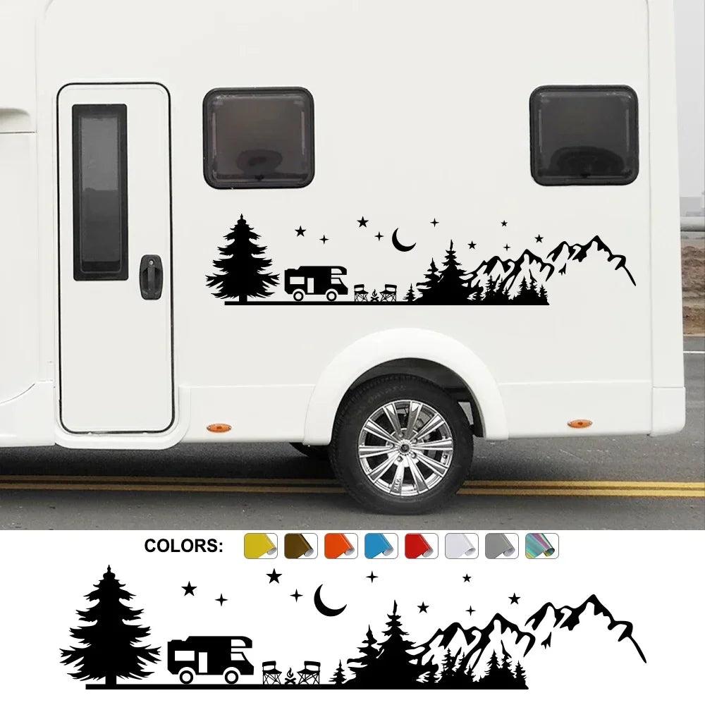 For Camper Camping Forest Landscape Mountain Sticker Van SUV
