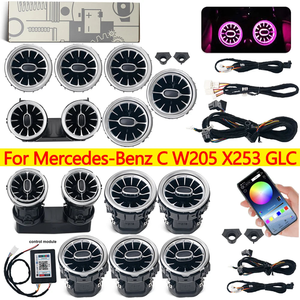 For Benz C W205 GLC X253 AMG Led Turbine Nozzle Ambient Light Air Vent RGB Decoration Air Conditioner 4DRotating Tweeter
