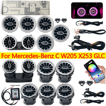 For Benz C W205 GLC X253 AMG Led Turbine Nozzle Ambient Light Air Vent RGB Decoration Air Conditioner 4DRotating Tweeter