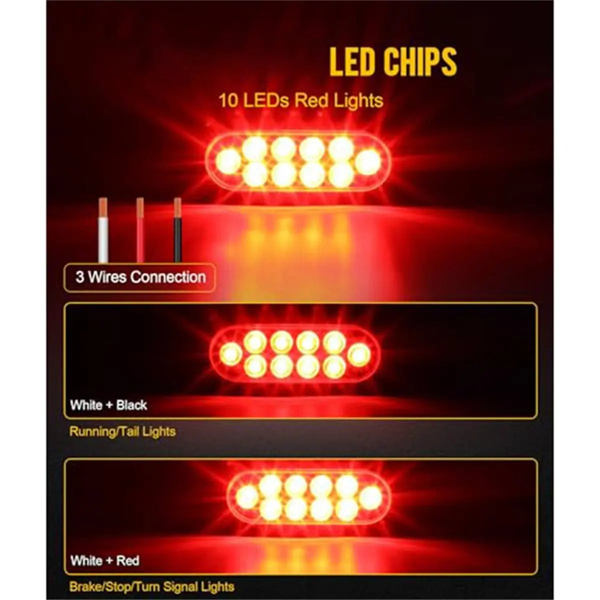 Compatible 4-piece Trailer Truck Sealed Red 6-inch Oval Stop