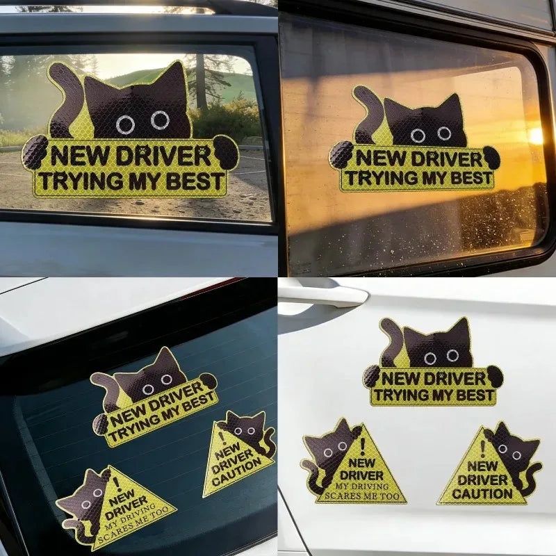 3PCS Driver Reflective Sticker self-adhesive Black Cat Decal Body