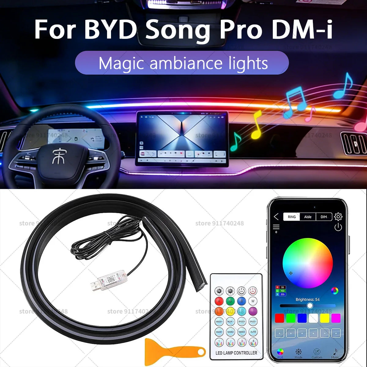 For BYD Song Pro DM-i Automotive Strip Colorful Acrylic Front