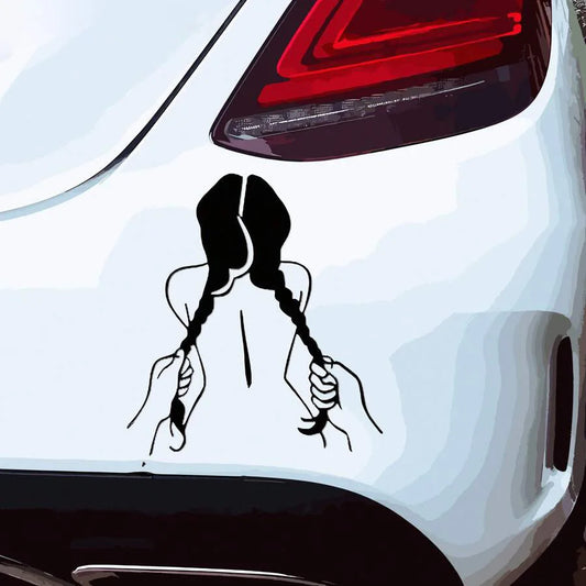 TM313 Black Hand Holding Double Ponytail Girl Sticker Flower