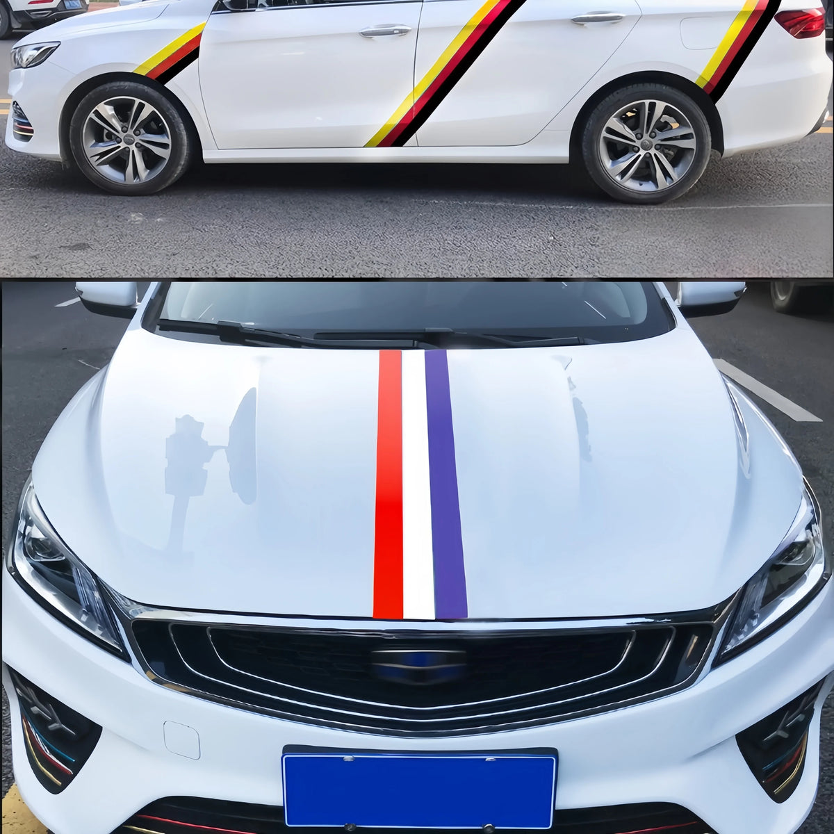 For Hood Roof Boby Exterior Styling Tricolor Racing Stripe Hood