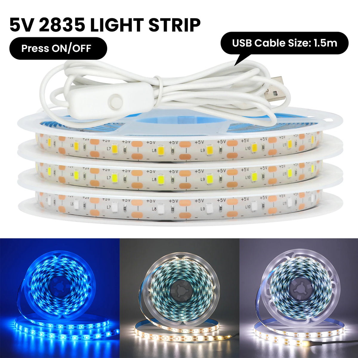 For Under Cabinet Light 5V USB Strip Dimmer Switch 2835 60leds