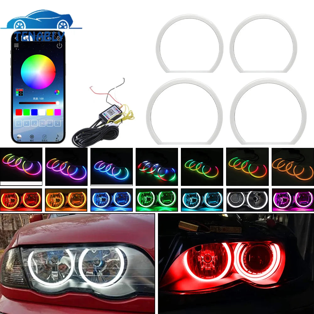 For E46 3 Series Cotton RGB Angel Eyes Halo Ring Multicolor Drl