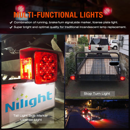 For 12V Utility Boat Camper Rv Nilight 2PCS Square Trailer Kit