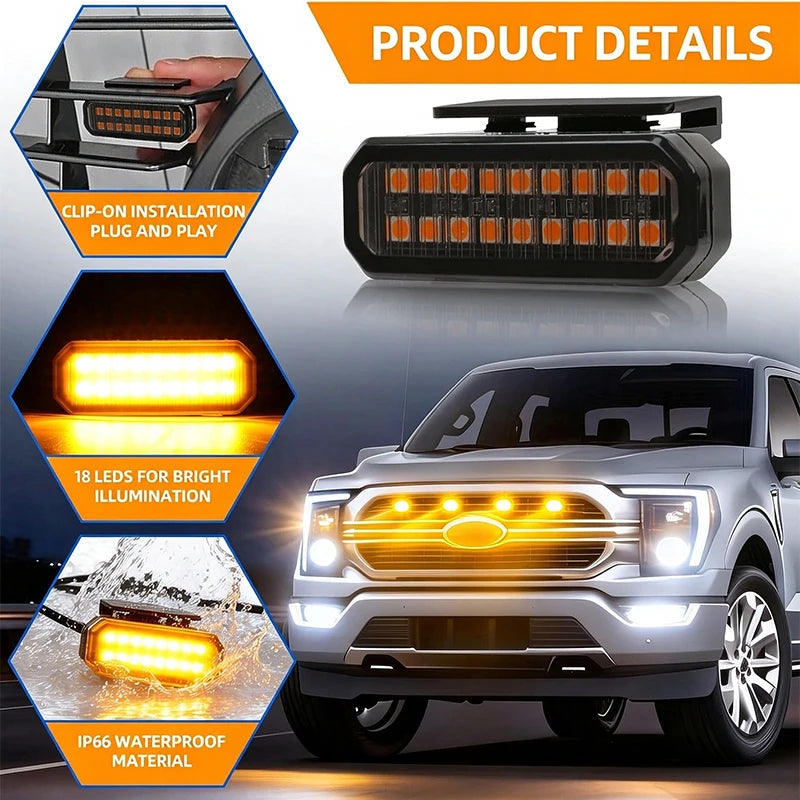For Dodge Charger Challenger Universal Clip-On 4PCS Amber Grill