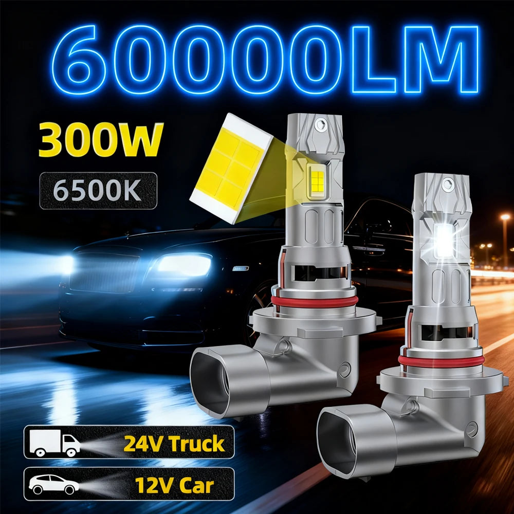 Headlight Bulb 9005 HB3 6000K White 300W 60000LM Bright