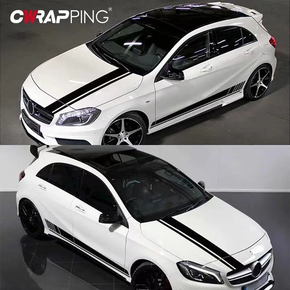 For BMW Mazda 2PCS Stickers Engine Hood Waist Sides Vinyl Wrap