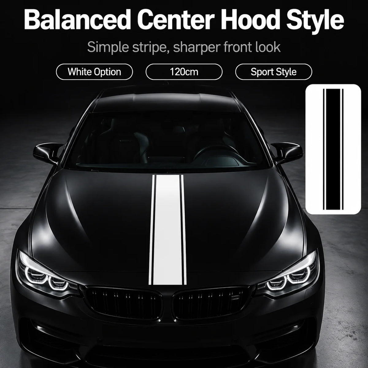 Minimal Sport Hood Sticker 120 24CM Waterproof Vinyl Bonnet