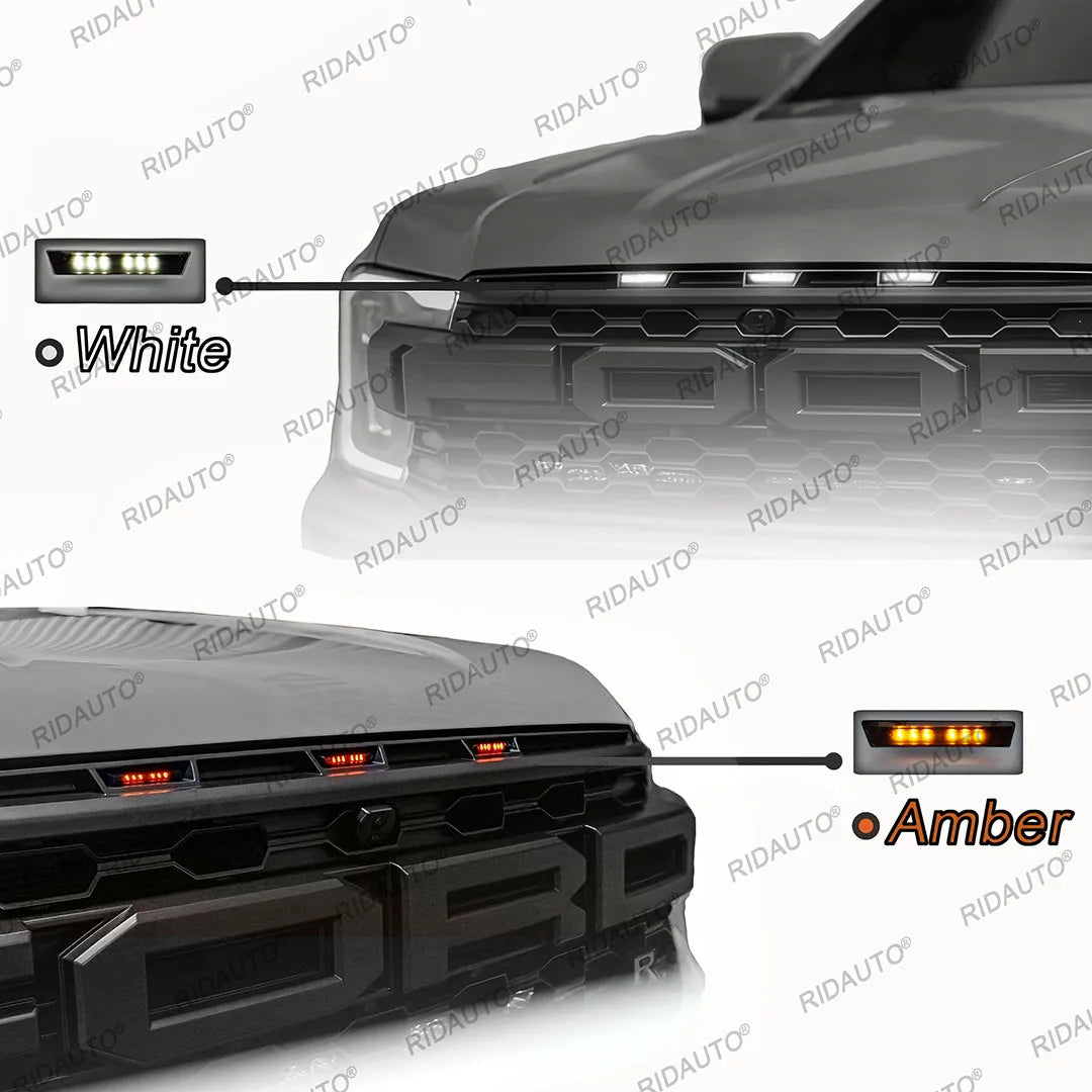 For Ranger Raptor Grille Amber White Pickup Truck 3PCS Kits Fit