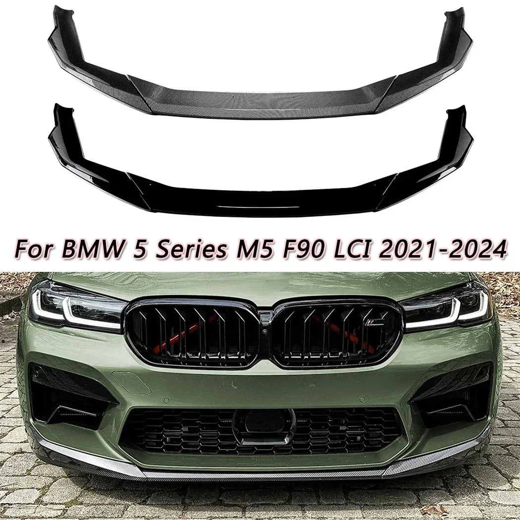 For BMW 5 Series M5 F90 Gloss Black Carbon Look Front Bumper Lip