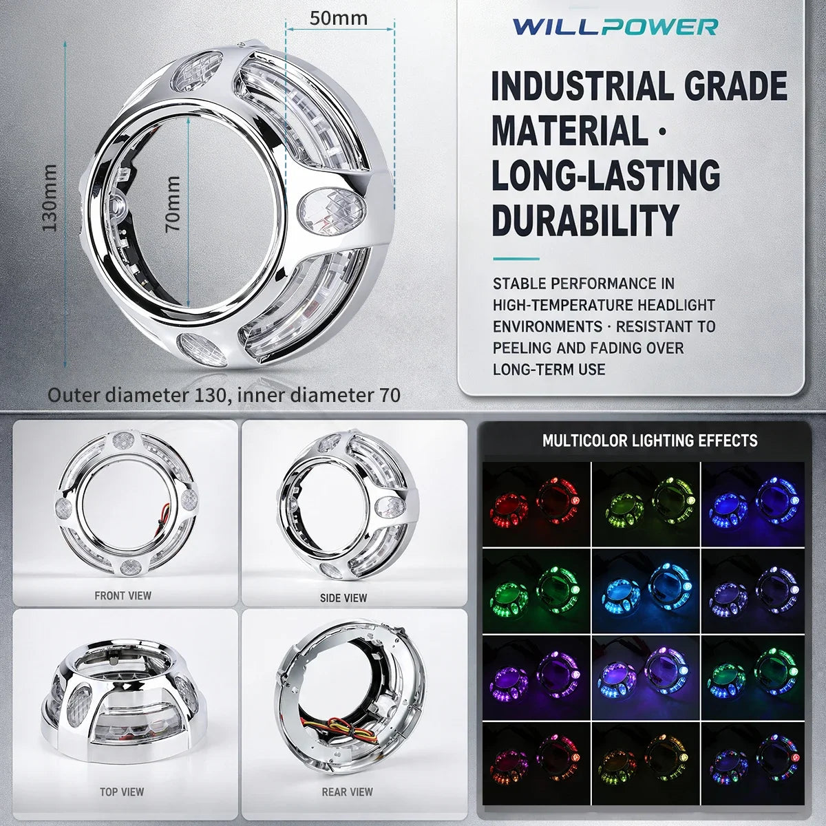 Inch Bi Projector Headlight Shroud Angel Eyes Dynamic RGB