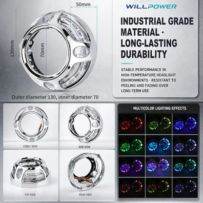 Inch Bi Projector Headlight Shroud Angel Eyes Dynamic RGB