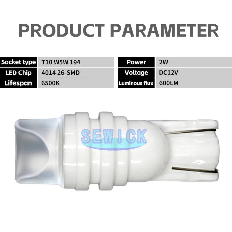 100PCS T10 Ceramic 3D W5W wy5w 192 Tail Side
