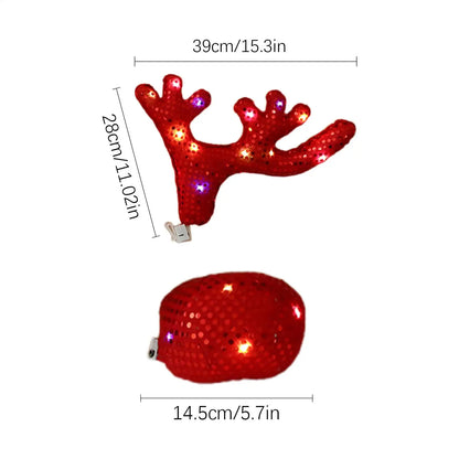 Reindeer Antlers Set Sequin Christmas Fit Sedan Truck Rv
