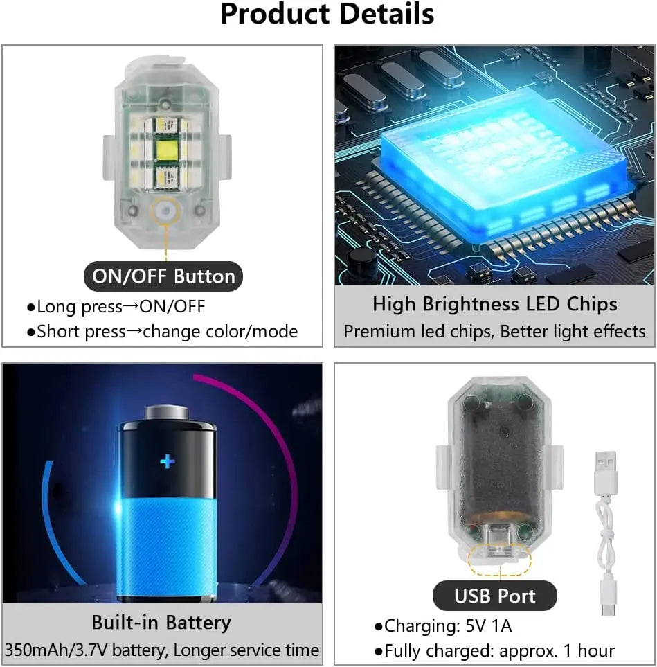 Strobe Motorcycle Flash anti-collision Warning Waterproof