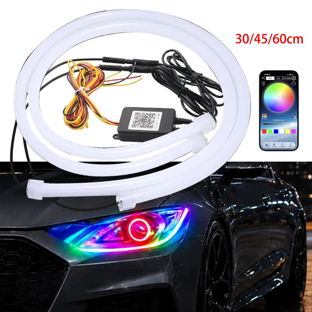 2PCS Headlight Strip APP Control RGB multi-color Drl Daytime