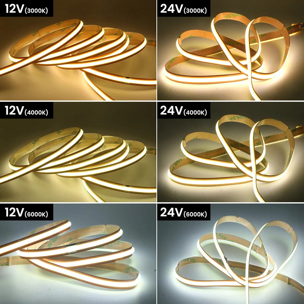 12V 24V Cob Strip Cut 528 720 Leds Flexible