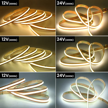 12V 24V Cob Strip Cut 528 720 Leds Flexible